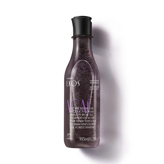 natura - Ekos Açaí Revitalizing Exfoliating Shower Gel - Natural Exfoliants - Removes Impurities - Body Wash - Vegan Skin Care - Brazilian Beauty Secrets - Self Care & Body Care - 6.2 fl oz (185ml)
