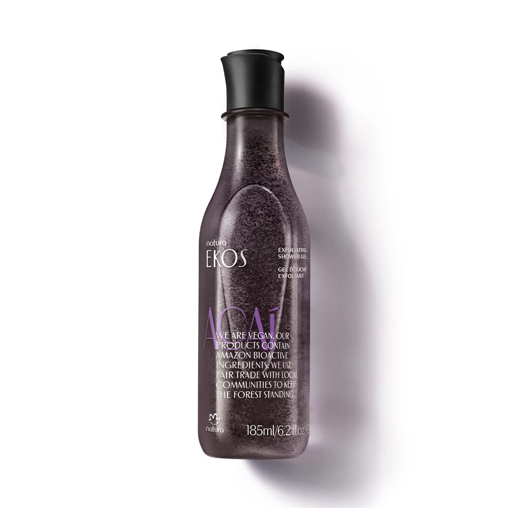 natura - Ekos Açaí Revitalizing Exfoliating Shower Gel - Natural Exfoliants - Removes Impurities - Body Wash - Vegan Skin Care - Brazilian Beauty Secrets - Self Care & Body Care - 6.2 fl oz (185ml)